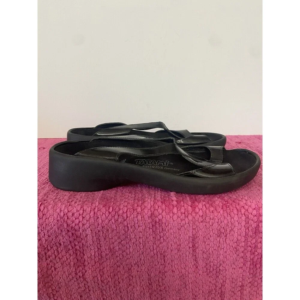 Tatami Birkenstock Patent Leather Slide Sandals Black Size 10 Women 8 Men